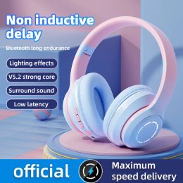 Toys New Gradient Wireless Bluetooth 5.2 Headphones with Mic Retractable Stereo Music Game Headset is the Best Gift for Children