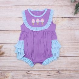 One-Pieces Hot Sale Onepiece Clothes for Newborn Girls Purple Three Ice Cream Embroidery Jumpsuit Cute Floral Infant Rompers for 03t Baby