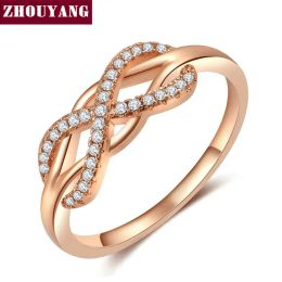 Bands ZHOUYANG Wedding Ring For Women Romantic Endless Love Cubic Zirconia Hollowout 8 Rose Gold Colour Party Gift Fashion Jewellery R836