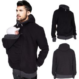 Sweatshirts Hooded Baby Carrier Daddy Man Jacket Winter Hoodies Outerwear Coat For Father Carry Baby Sweatshirt Winter Warm Clothes
