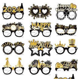 Other Wedding Favours 12Pcs/Set 2024 Happy Year P O Frame Decoration Family Eve Party Paper Glasses Booth Props Navidad Christmas Dro Dh2Lq