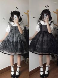 Casual Dresses Victorian Gothic Lolita JSK Dress Women Lace Bow Witch Of The Cross Print Princess Party Mini Retro Y2K Sleeveless