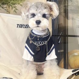 Shirts Ribbed Collar T Shirt Dog Clothes Letter Fake Two Pieces Patchwork Shirt Small Dogs Clothing Cat Fashion Summer Boy Pet Items