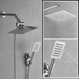 Bathroom Shower Sets Three function 8-inch nozzle square 304 stainless steel rain shower pressure shower set of 5 pieces T240422