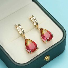 Charm vintage Red Stone Dangle Earrings For Women Multicolor Rainbow Purple Green Crystal Hoop Earring Fashion Party Jewellery Y240423