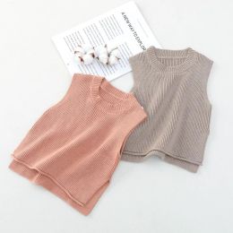 Coats 2022 Autumn New Baby Girls Sweaters Kid Solid Sleeveless Pullover Vest Toddler Boys Casual Simple Allmatch Knit Outerwear