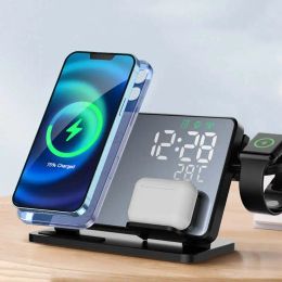 Chargers Wireless Charger 3 in 1 For iPhone 14/13 Pro Max Qi Fast Charging Stand With Alarm Clock For Apple Watch 8/7 Charger Station