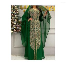 Ethnic Clothing Green Embroidered Moroccan Kaftan Abaya Wedding Dress Fancy Long Gown