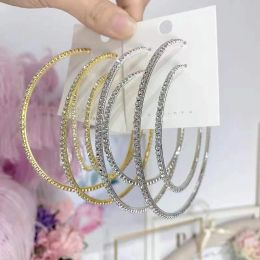 Earrings 3080mm Big Hoop Earrings For Women Girls Circle Crystal Rhinestone Earrings Black Gold Silver Colour Round Earings Party Gift