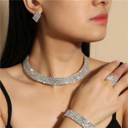 Necklaces Korean hot selling fashion jewelry, copper inlaid zircon, luxury shiny necklace sexy ladies party necklace Simple Zircon Crystal
