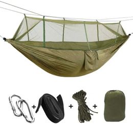 Camp Furniture 2 Person Camping Garden Hammock With Mosquito Net Outdoor Furniture Bed Strength Parachute Fabric Sleep Swing Portable Hanging Y240423