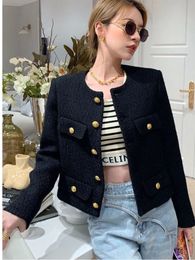 Wool Coat Women Jacket Short Autumn Winter Cardigan Long Sleeve Top Single Breasted Tweed Versatile Wool Top Full Sleeve 240421