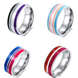 Bands Multicolor Rainbow Ring For Women Men Lgbt Lebian Gay Jewelry Titanium Steel Wedding Engagement Rings Gifts