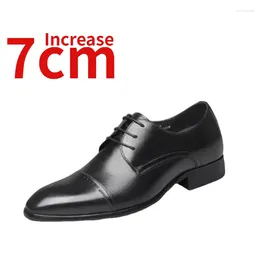 Dress Shoes Elevated Leather Men's Increased 7cm Genuine Derby Wedding Invisible Inner Heightened Male