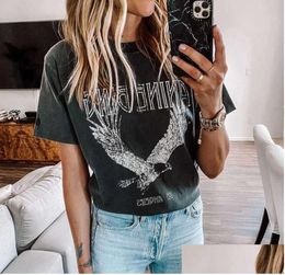 WomenS T-Shirt Super Chic Summer Round Neck Plover Cotton Womens Black Bing Eagle Print Tee Za Drop Delivery Apparel Clothing Tops T Dhnkt89