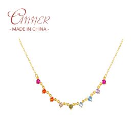 Necklaces CANNER Collares Mujer 925 Sterling Silver Elegant Rainbow Color Round Crystal Necklace for Women Multilayer Chain Necklace