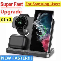 Chargers 15W 3 in 1 Wireless Charger Stand For Samsung S22 S21 S20 Ultra Galaxy Watch 3 4 5 Active 2/1 Buds Fast Charging Dock Station
