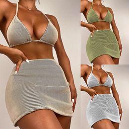 New Women's Swimming Split Set Three Piece Sexy Bikini Small Pit Stripe Fabric Swimsuit