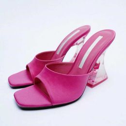 Dress Shoes Comemore 2023 Summer Womens Green Transparent High Heels Comfortable Sandals Luxury Mule Slide H240423