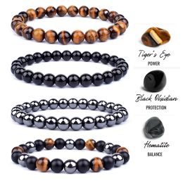 Strands Natural Tiger Eye Obsidian Hematite Beads Bracelets Men for Magnetic Multilayer Health Protection Women Jewellery Pulsera Hombre