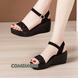 Sandals Summer Women Wedges Platform Fashion Fish Mouth Rome White Black Woman Shoes Elegant Ladies Thick Sole Casual Plus Size H240423