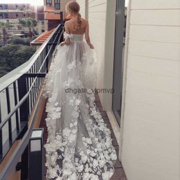 One Shoulder A Line Wedding Dresses 3D-Floral Appliques Bridal Gown See Through Skirt Boho Robe De Mariee