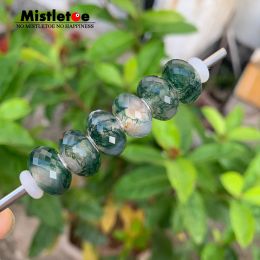 Beads Mistletoe 925 Sterling Silver Faceted Fine Natural Moss Agate Stone Bead Jewelry