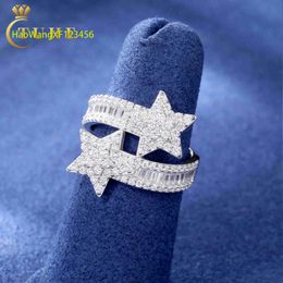 Pass Diamond Tester Baguette Moissanite Star Ring 925 Sterling Silver VVS Mossanite Diamond Engagement Jewelry Gift Hip Hop Mens