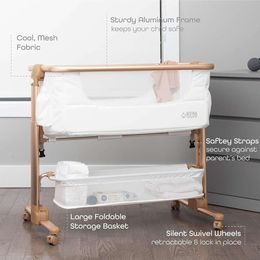 KoolerThings Baby Bassinet Bedside Sleeper with Storage Basket for Newborn - Easy Folding Portable Crib with Comfy Mattress and Travel Bag Included