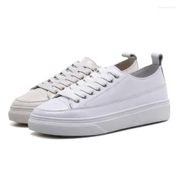 Fitness Shoes Fashion White Vulcanize Split Leather Women Chunky Sneakers Lace Up Platform Casual Shoe Soft Concise