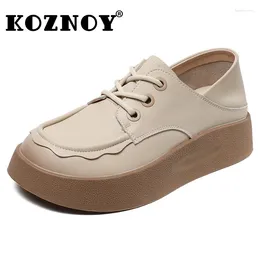 Casual Shoes Koznoy 4cm Women Platform Comfy Skate Boarding Chunky Sneakers Mixed Colour Vulcanize Spring Genuine Leather Wedge Autumn