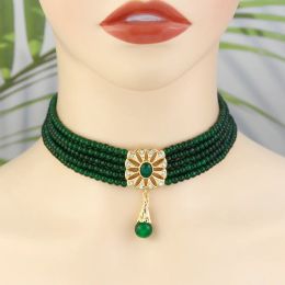 Necklaces Gold Colour Bead Choker Necklace For Women Moroccan Square Metal Pendant Pearl Chain Arabic Bride Jewellery