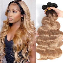 Brazilian Bundles 100% Human Hair Body Wave Blonde 134 pcs Remy Pre Coloured Weave For Women 1b27 240419