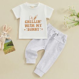 Clothing Sets 2024-12-04 Lioraitiin Baby Boy Easter Outfits Short Sleeve Letter T-shirt Tops And Jogger Pants Toddler Spring Summer Clothes