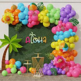 Party Decoration 131pcs Hawaiian Balloon Garland Arch Kit Six Colour Inflatable Toy Rose Red Flower Foil Globals Summer Tropical Beach Decor