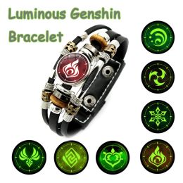 Strands God'S Eye Genshin Impact Bracelet Glow In Dark Multilayer Adjustable Luminous Anime Element Leather Bracelet For Men Boys Gifts