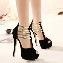 Dress Shoes Sexy High Heels Women Stilettos Platform Elegant Metal Woman Wedding Pumps Black Red Medium Heel Summer Large Size 34 45 H240423