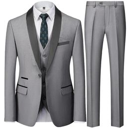 Men Mariage Colour Block Collar Suits Jacket Trousers Waistcoat Male Business Casual Wedding Blazers Coat Vest Pants 3 Pieces Set 240408