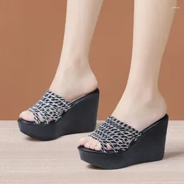 Slippers 11cm Small Big Size 32-43 Comfortable Platform Wedges Summer Shoes Women 2024 High Heels Slides For Office Model