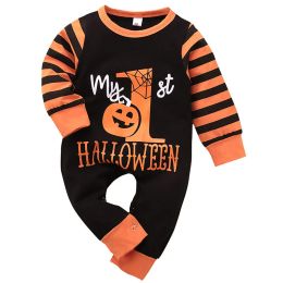 One-Pieces Baby Halloween Romper Baby Girl Boy Black Long Sleeve Cute Cotton Pumpkin Stripe Cosplay Costume Infant First Halloween Jumpsuit