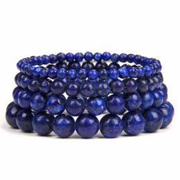 Strands Natural Blue Lapis Lazuli Stone Beaded Bracelet Healing Energy Unisex Fashion Elastic Bracelets For Men Women Jewellery Gift