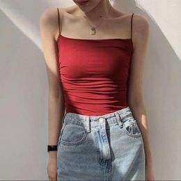 Women's Tanks Pure Colour Backless Camisole Top Women Bottom Strap Slim Fit Tank Summer Square Neck Sleeveless Tees Vest With Chest Pads