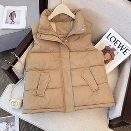 Women's Vests Khaki 2024 Down Cotton Vest Short Fashion Bread Cotton-padded Jacket In Autumn And Winter.