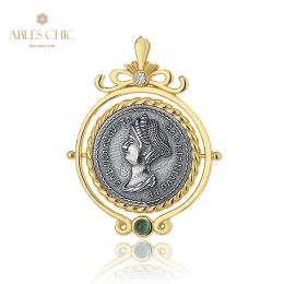 Pendants Sabina Greek Silver Coins Charm Natural Agate 18K Gold Two Tone Solid 925 Silver Roman Coin Crown Pendant Only N1015