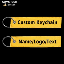 Chains SOMEHOUR Custom Fashion Keychain Jewelry Embroidery Woven Key Ring Text Logo Luggage Tag Label For Bags Motocycle Aviation Gifts