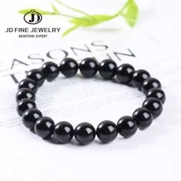 Strands JD Natural Stone 7A Black Tourmaline Bead Bracelets Women Healing Crystals Chakra Yoga Meditation Jewellery Schorl Strand Bangles