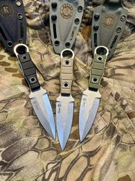 H0431 Outdoor Survival Tactical Knife AUS-8 Stone Wash Double Edge Blade Full Tang G10 Handle Fixed Blade Knives with Kydex