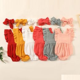 Rompers Summer Linen Baby Clothes Born Infant Girls Romper Headband Muslin Clothing 230525 Drop Delivery Kids Maternity Jumpsuits Dhhcq