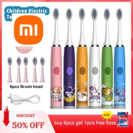 Heads Xiaomi Child's USB Sonic Electric Toothbrush Rechargeable Colourful Cartoon Brush Kids Automatic IPX7 Waterproof With Replacemen