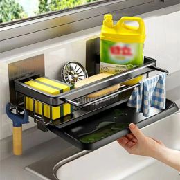 Racks Rag Rack Kitchen Sink Storage Rack Punchfree Wallmounted Household Spice Rack Sponge Drain Basket Storage Basket